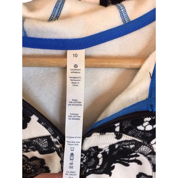 Lululemon Womens Black White 10 Floral Full Zip Scuba Hoodie Sweatshirt Jacket - Picture 3 of 6